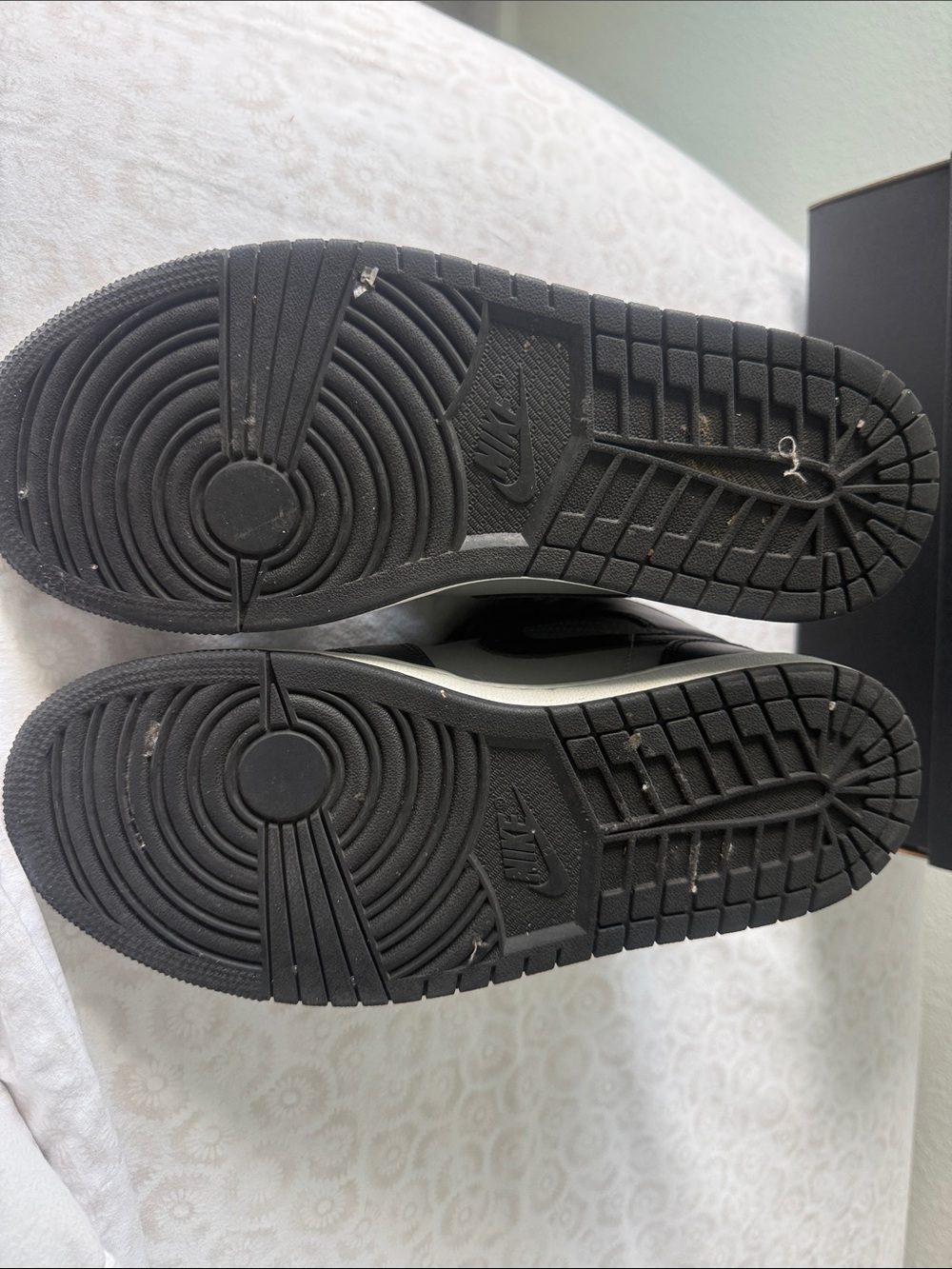Air Jordan 1 Mid Sneakers in Black, Gray with Red Jumpman - Picture 5 of 6